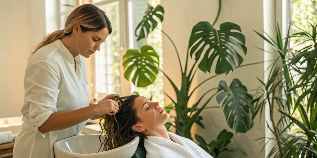 PRP hair treatment applied to scalp.
