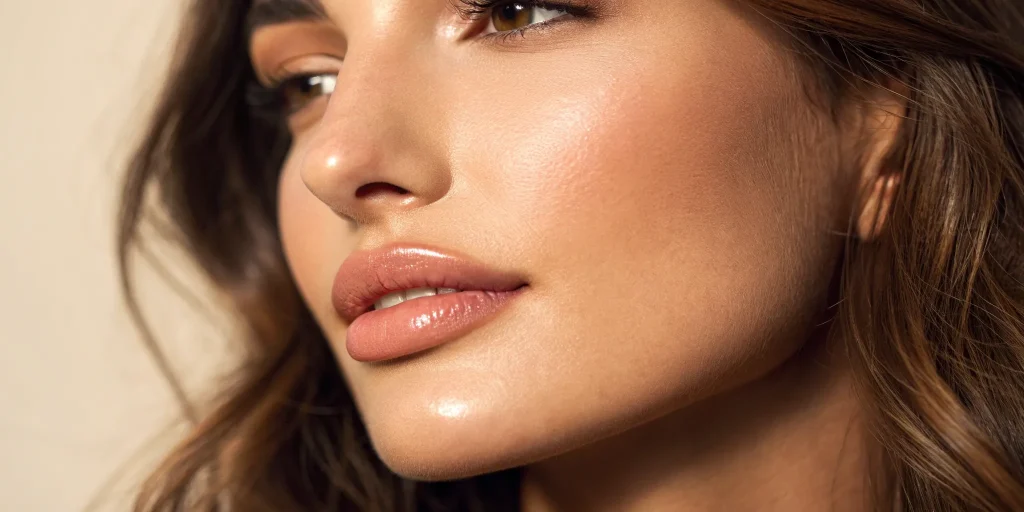 Plump lips after lip filler treatment.