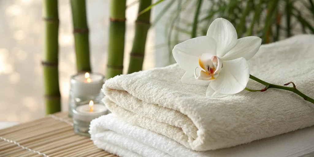 Non-surgical facelift spa essentials: orchid, bamboo, and candles.