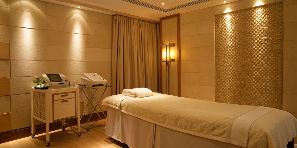 Ultrasonic cavitation machine in a treatment room for before and after results.