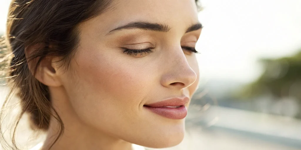 A woman's face showing the safe, natural-looking results of lip fillers.