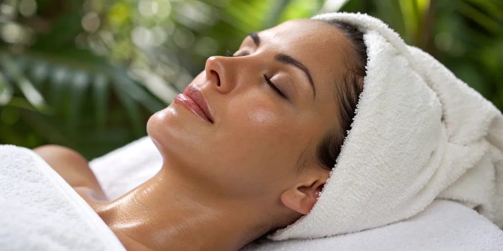 Woman with glowing skin showing the long-lasting results of RF microneedling.