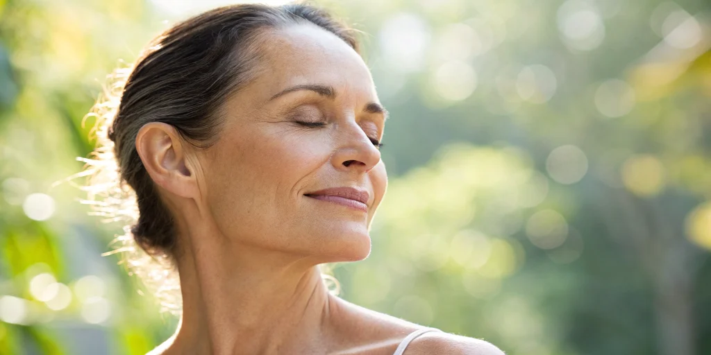 Woman's smooth face showing the benefits of RF microneedling.