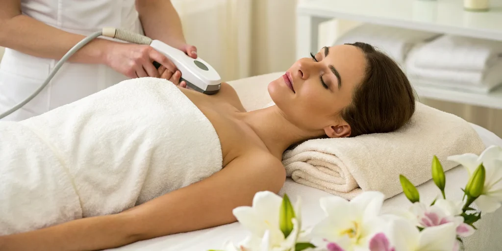 A non-surgical body contouring treatment being used to sculpt and tighten a woman's body.