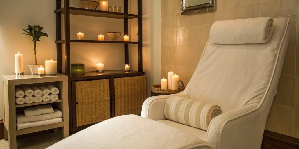 A serene treatment room chair prepared for a series of RF microneedling treatments.