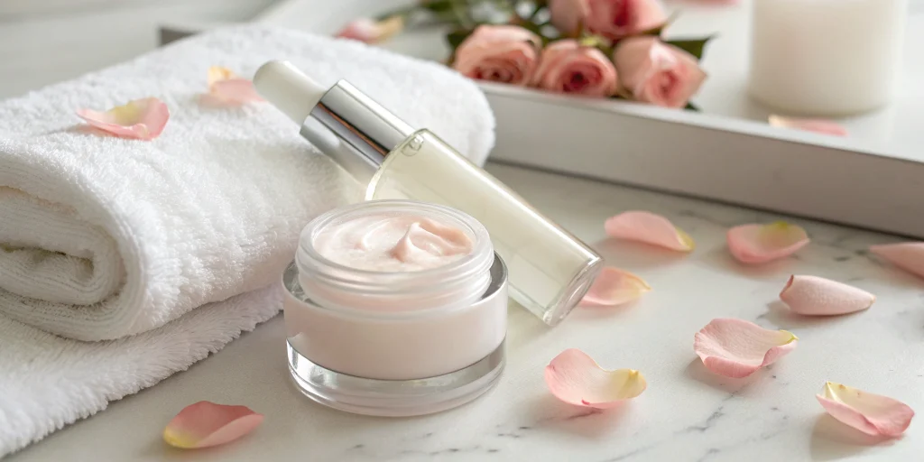 Tretinoin cream and a serum bottle as part of a skincare routine that complements Botox.