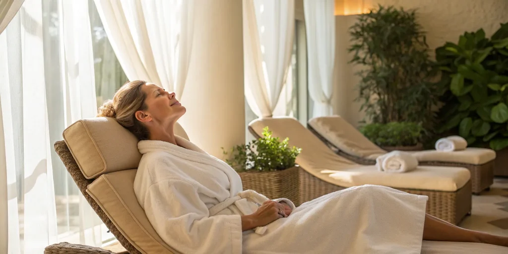 Woman relaxing before a non-surgical belly fat removal treatment.