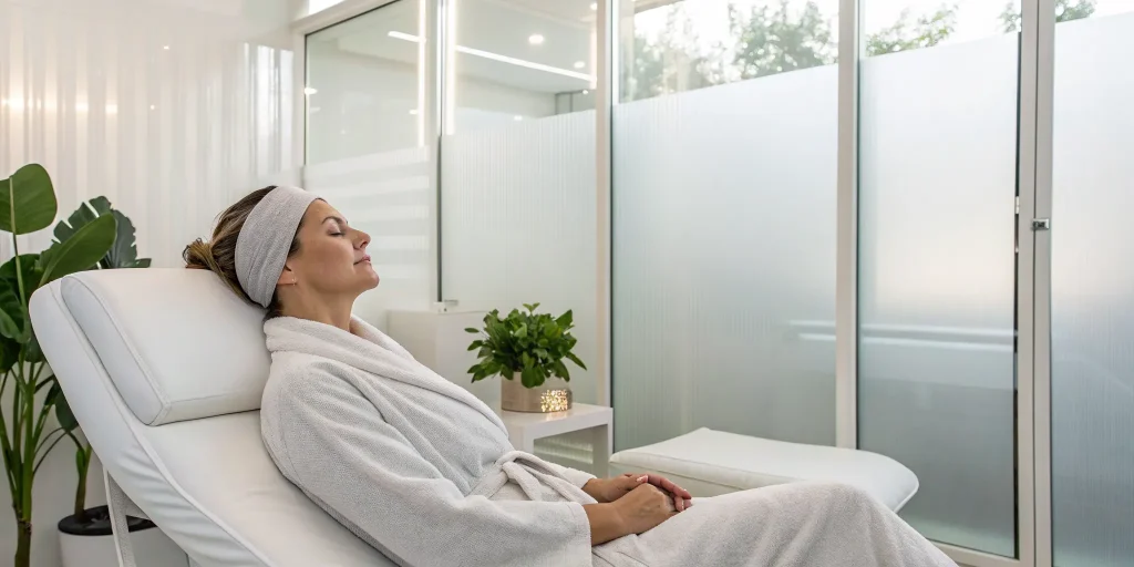 Woman preparing for a Morpheus8 for acne scars treatment.