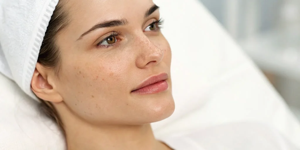 Close-up of smooth skin showing treated wrinkles above the top lip.