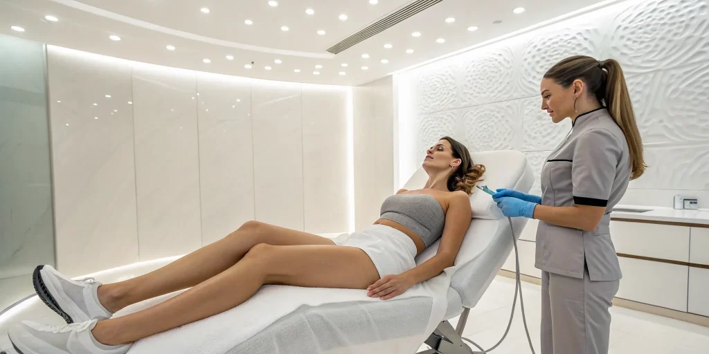 Woman receiving the best non-surgical fat removal for belly fat.