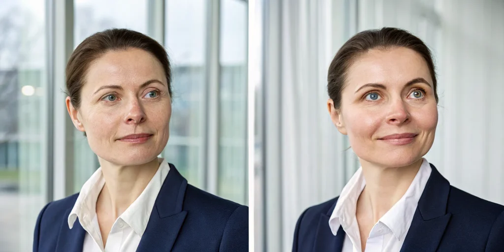 A woman's face showing the potential outcome of getting Botox on the forehead.