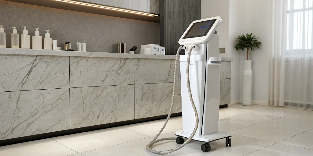 InMode EvolveX body contouring machine in a clinic, a key component of the treatment price.