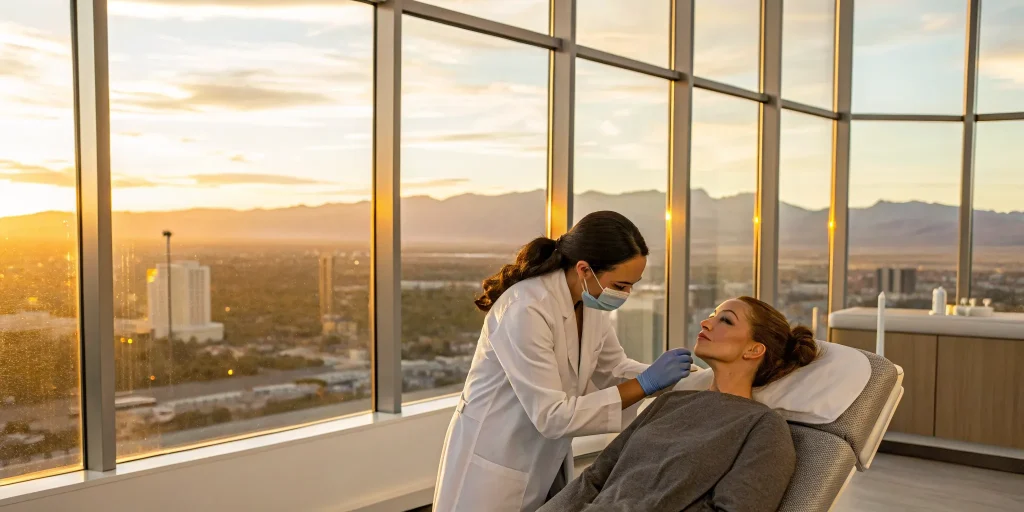 A patient receiving a dermal filler treatment at a clinic in Las Vegas.